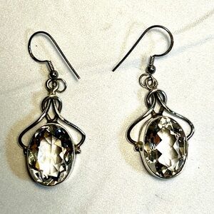 Vintage Elegant Silver Earrings with Oval Crystal Rocks